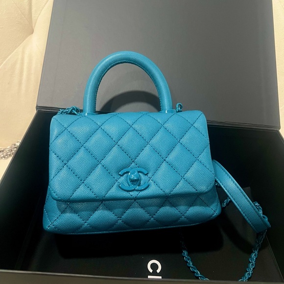 CHANEL Handbags - Chanel coco Caviar Turquoise Blue Bag